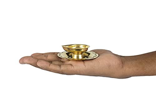 radhna  Traditional Handcrafted Brass Deepak Diya Oil Lamp with Plate for Home Temple Puja Articles Decor Gifts (1)