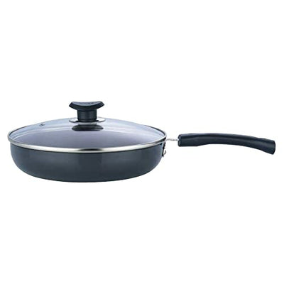 VINOD Black Pearl Hard Anodised Cookware Induction Friendly Frypan Frying Pan with Vented Lid Saute Saucepan for Kitchen 24cm (Pack of 1) (Dishwasher Safe)