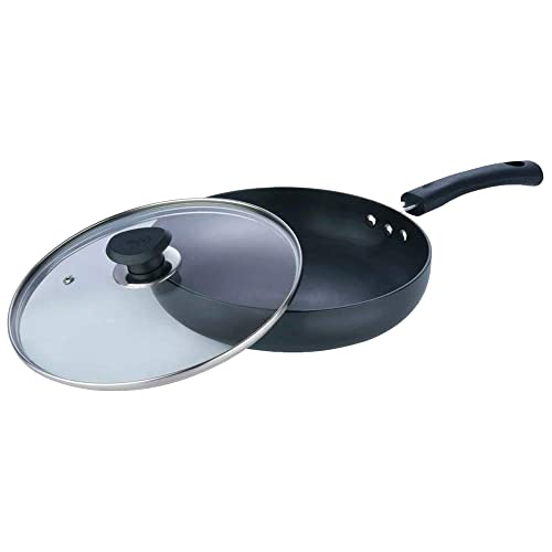 VINOD Black Pearl Hard Anodised Cookware Induction Friendly Frypan Frying Pan with Vented Lid Saute Saucepan for Kitchen 24cm (Pack of 1) (Dishwasher Safe)