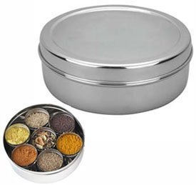 Masala Dabba masala box, stainless steel spice box indian masala dabba Stainless Steel Masala Dabba 7 Container Double Lid Spice Container Box with 7 Spoons Kitchen Spice Box Spice Box for Chefs