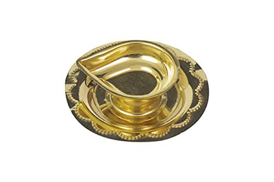 radhna  Traditional Handcrafted Brass Deepak Diya Oil Lamp with Plate for Home Temple Puja Articles Decor Gifts (1)