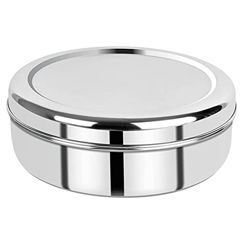 PNS Spice Box/Masala Dabba with 7 Compartments made out of Highest food grade stainless with FREE Serving spoon (20cm, Stainless Steel Lid)