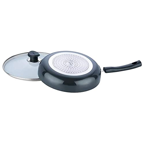 VINOD Black Pearl Hard Anodised Cookware Induction Friendly Frypan Frying Pan with Vented Lid Saute Saucepan for Kitchen 24cm (Pack of 1) (Dishwasher Safe)