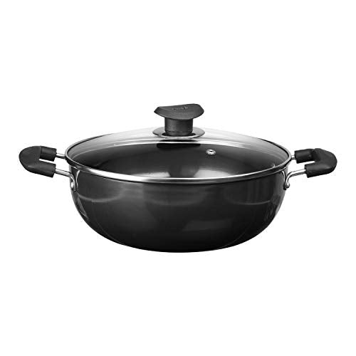 Vinod Cookware Deep Kadai With Lid Black 2.1 Litres