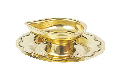 radhna  Traditional Handcrafted Brass Deepak Diya Oil Lamp with Plate for Home Temple Puja Articles Decor Gifts (1)