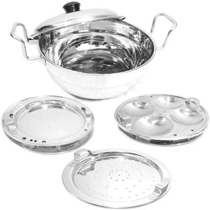 Stainless Steel Sandwich Bottom Multi Kadai Idli Maker Induction Bottom Cookware Set (Stainless Steel, 1 - Piece)