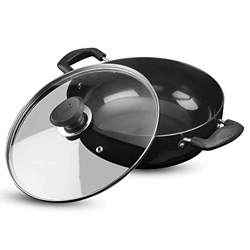 Vinod Hard Anodised Deep Kadai Karai Wok with Glass Lid - Diameter: 24cm