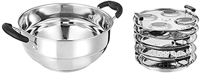 KSJONE Stainless Steel Idli Cooker Multi Kadai Steamer with Induction Friendly Bottom All-in-One Big Size 5 Plate 2 Idli | 2 Dhokla | 1 Patra | Momo's | 3 in 1