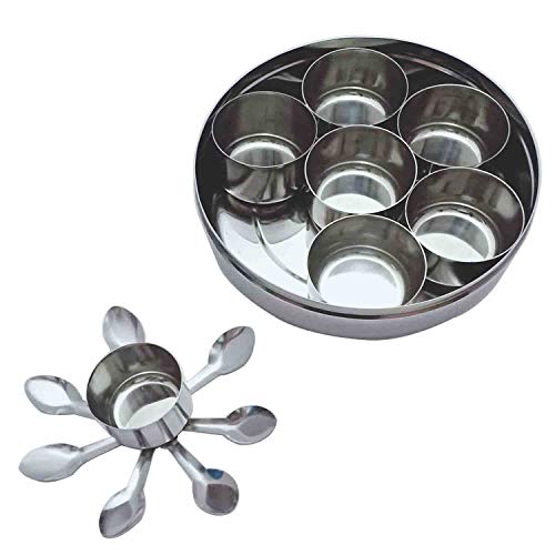 Masala Dabba masala box, stainless steel spice box indian masala dabba Stainless Steel Masala Dabba 7 Container Double Lid Spice Container Box with 7 Spoons Kitchen Spice Box Spice Box for Chefs