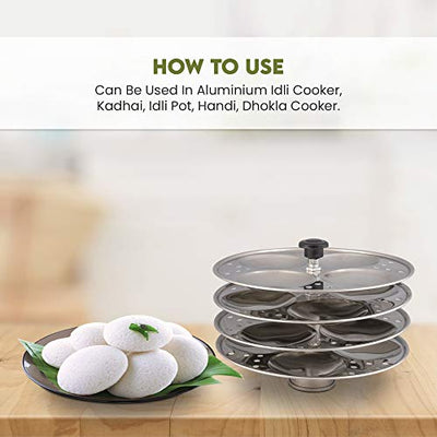 Shanika Stainless Steel Idli Maker Steamer Stand, Pan Cake, Dhokla and Patra Plates Sancha Pot for Pressure Cooker (4 Tier - 16 idly)