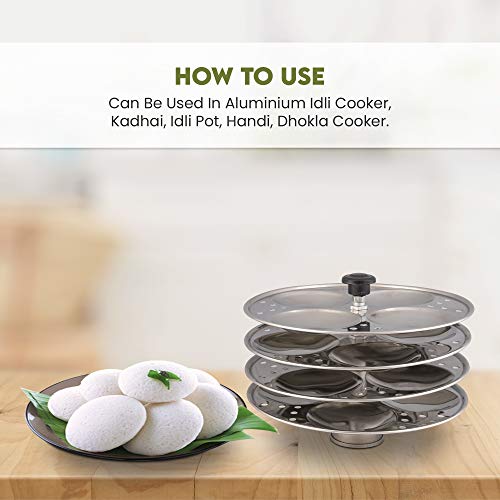 Shanika Stainless Steel Idli Maker Steamer Stand, Pan Cake, Dhokla and Patra Plates Sancha Pot for Pressure Cooker (4 Tier - 16 idly)