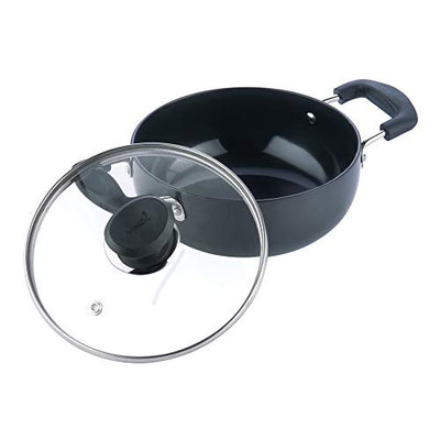 Vinod Cookware Deep Kadai With Lid Black 2.1 Litres