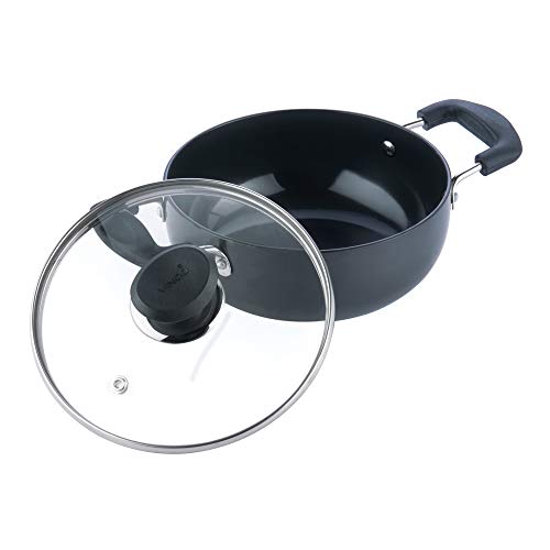Vinod Cookware Deep Kadai With Lid Black 2.1 Litres