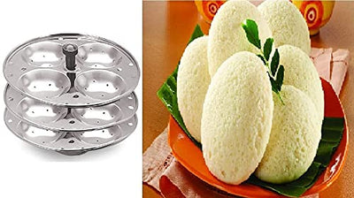 CosmicINT Stainless Steel Idli Maker Stand with 3 Plates and 12 Cavities 4 Cavities in 1 Plate - Makes 12 Idlis, Silver