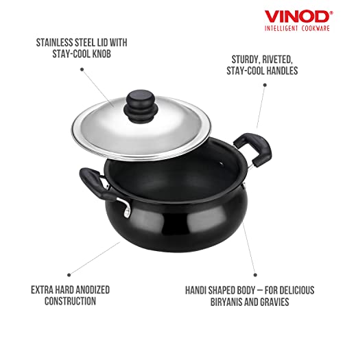 Vinod Hard Anodized Handi -Mini (2 Liters), Induction Friendly