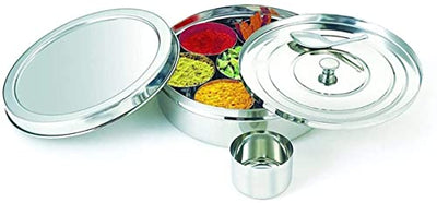 Spice Container - Masala Dabba - 7 Compartments, masala box,steel masala dabba,Spice container box,stainless steel spice box indian masala dabba with 7 spice containers with size 8 X 8 inches (4)