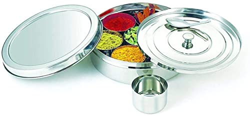 Spice Container - Masala Dabba - 7 Compartments, masala box,steel masala dabba,Spice container box,stainless steel spice box indian masala dabba with 7 spice containers with size 8 X 8 inches (4)