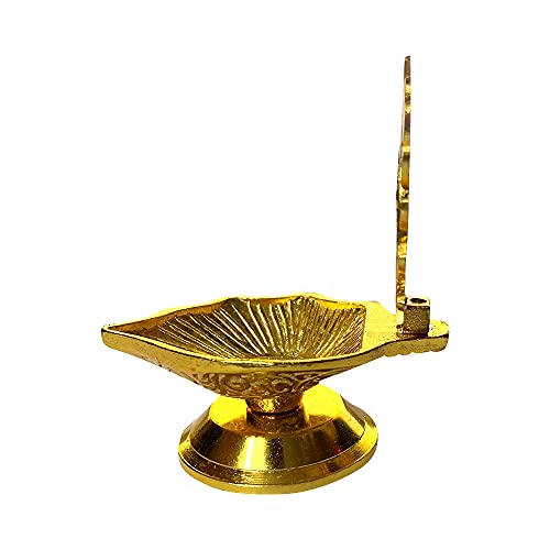 KSJONE Set of 2 Traditional Brass Kamatchi Vilaku/Kamakshi Devi Maa/Ganesha/Siddhivinayak Diwali Puja Jyoti Diya Deepawali Diya/Oil Lamp/Candle Tea Light Holder/Diwali Decoration 8.2 cm