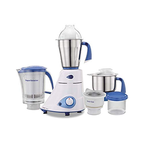 Preethi Blue Leaf Platinum Mixer Grinder 220v, Wet and Dry Heavy Duty Electric Grinder - 750 Watts / 100% Stainless Steel Jars and Blades/Free UK Postage