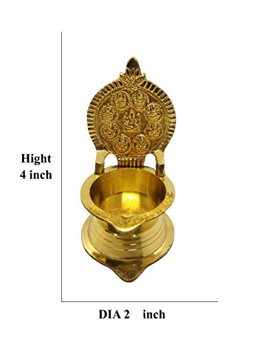 Radhna Indian Madurai Sri Meenakshi Ashtalakshmi Pure Brass Vilakku Diya (4 inch Height 2 inch)- Set of 2