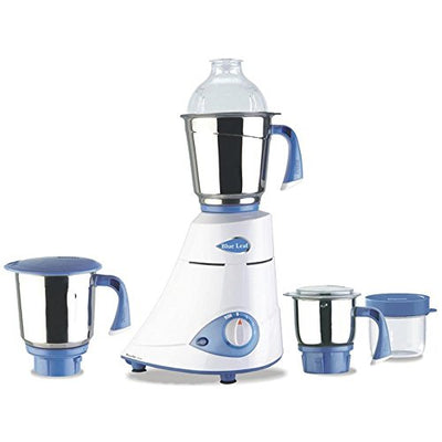 Preethi Blue Leaf - SILVER Wet and Dry Heavy Duty Electric Grinder - 600 Watts / 100% Stainless Steel Jars and Blades / FlexiLid FREE UK POSTAGE