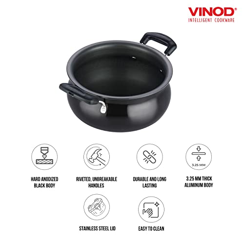 Vinod Hard Anodized Handi -Mini (2 Liters), Induction Friendly