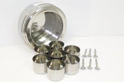 Tabakh Stainless Steel Masala Dabba/Spice Container Box with 7 Spoons - Clear Lid