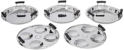 KSJONE Stainless Steel Idli Cooker Multi Kadai Steamer with Induction Friendly Bottom All-in-One Big Size 5 Plate 2 Idli | 2 Dhokla | 1 Patra | Momo's | 3 in 1