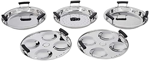 KSJONE Stainless Steel Idli Cooker Multi Kadai Steamer with Induction Friendly Bottom All-in-One Big Size 5 Plate 2 Idli | 2 Dhokla | 1 Patra | Momo&