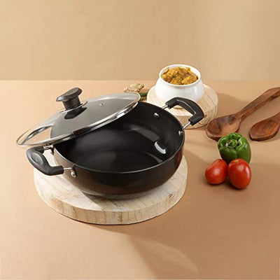 Vinod Cookware Deep Kadai With Lid Black 2.1 Litres
