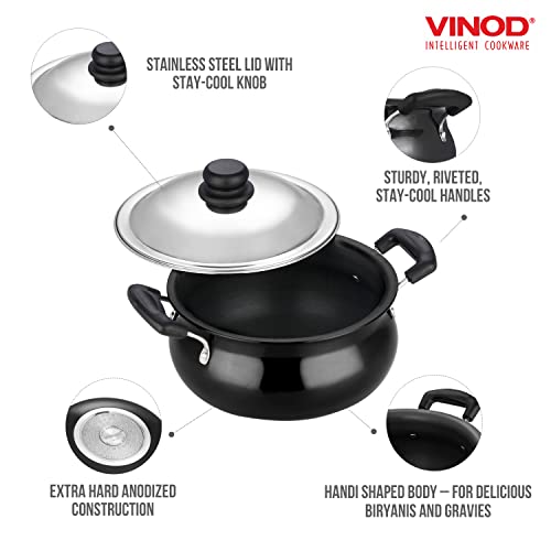 Vinod Hard Anodized Handi -Mini (2 Liters), Induction Friendly