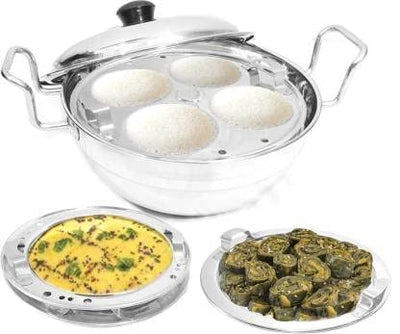 Stainless Steel Sandwich Bottom Multi Kadai Idli Maker Induction Bottom Cookware Set (Stainless Steel, 1 - Piece)