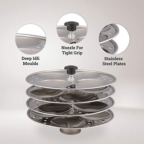 Shanika Stainless Steel Idli Maker Steamer Stand, Pan Cake, Dhokla and Patra Plates Sancha Pot for Pressure Cooker (4 Tier - 16 idly)