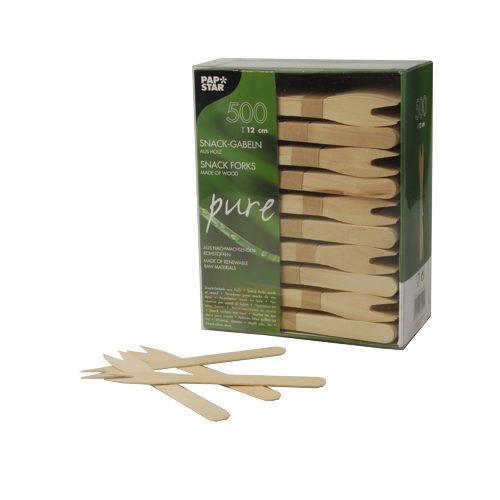 PAPSTAR 500 Snack Forks Wood Pure 4.75" You will receive 8 packs of 500 (4000 in total)