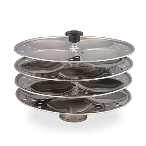 Shanika Stainless Steel Idli Maker Steamer Stand, Pan Cake, Dhokla and Patra Plates Sancha Pot for Pressure Cooker (4 Tier - 16 idly)