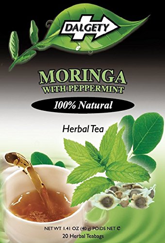 DALGETY MORINGA with PEPPERMINT HERBAL TEA. HEALTHY REFRISHING HERBAL TEA INFUSION with DIGESTIVE AIDING PROPERTIES. 20 TEABAGS PER CARTON. 100% Natural ingredients. Real Caribbean Tea. Product of the UK.