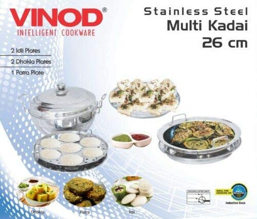 Vinod Stainless Steel Induction Multi Purpose Kadai Dhokla Patra Idli - Size : 26cm