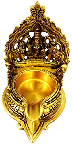 Purpledip Brass Kamatchi Vilakku: Ashta-Lakshmi Oil Lamp Diya for Wealth & Prosperity (11752)