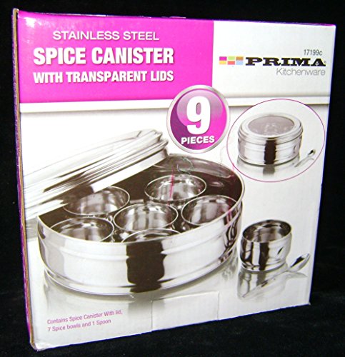 New Stainless Steel Masala Dabba Spice Canister Box with LID & 7 POTS Indian. PRIMA