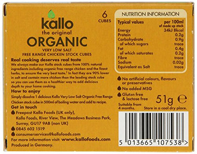 Kallo | Chicken Stock Cubes - Low Salt & Organic | 3 x 48g