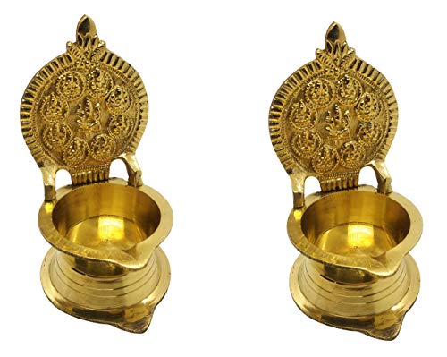 Radhna Indian Madurai Sri Meenakshi Ashtalakshmi Pure Brass Vilakku Diya (4 inch Height 2 inch)- Set of 2