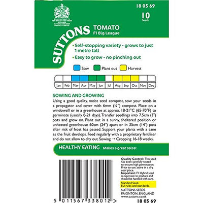 Suttons Seeds 180569 Tomato F1 Big League Seeds (Pack of 10)