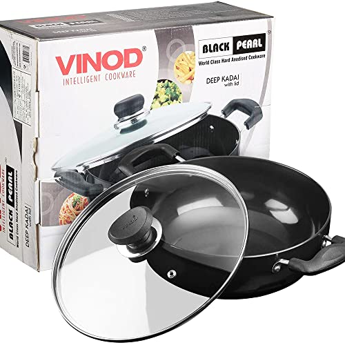 Vinod Hard Anodised Deep Kadai Karai Wok with Glass Lid - Diameter: 24cm