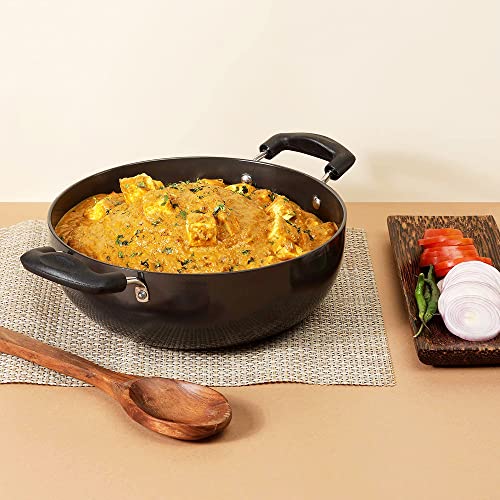 Vinod Hard Anodised Deep Kadai Karai Wok with Glass Lid - Diameter: 24cm