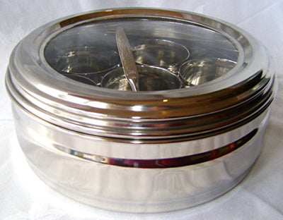 New Stainless Steel Masala Dabba Spice Canister Box with LID & 7 POTS Indian. PRIMA