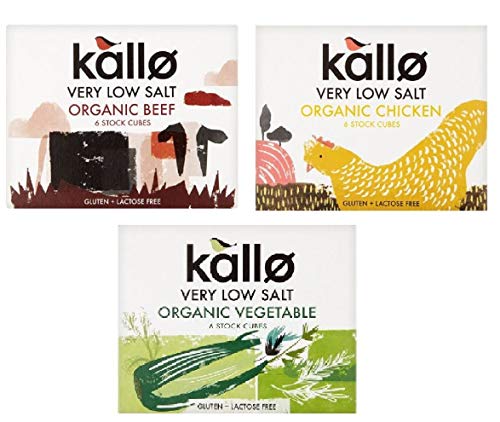 Kallo Very Low Salt Organic Stock Cubes 3 x Mixed Case Chicken, Beef & Vegetable