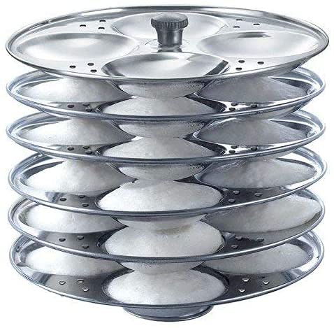 CosmicINT Stainless Steel Idli Maker Stand with 6 Plates and 24 Cavities 4 Cavities in 1 Plate - Makes 24 Idlis, Silver