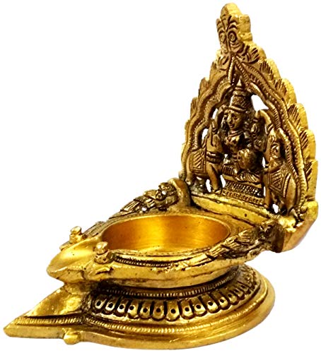 Purpledip Brass Kamatchi Vilakku: Ashta-Lakshmi Oil Lamp Diya for Wealth & Prosperity (11752)