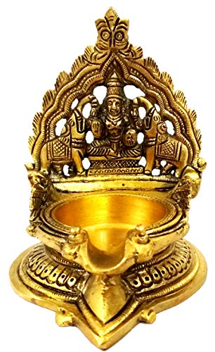 Purpledip Brass Kamatchi Vilakku: Ashta-Lakshmi Oil Lamp Diya for Wealth & Prosperity (11752)