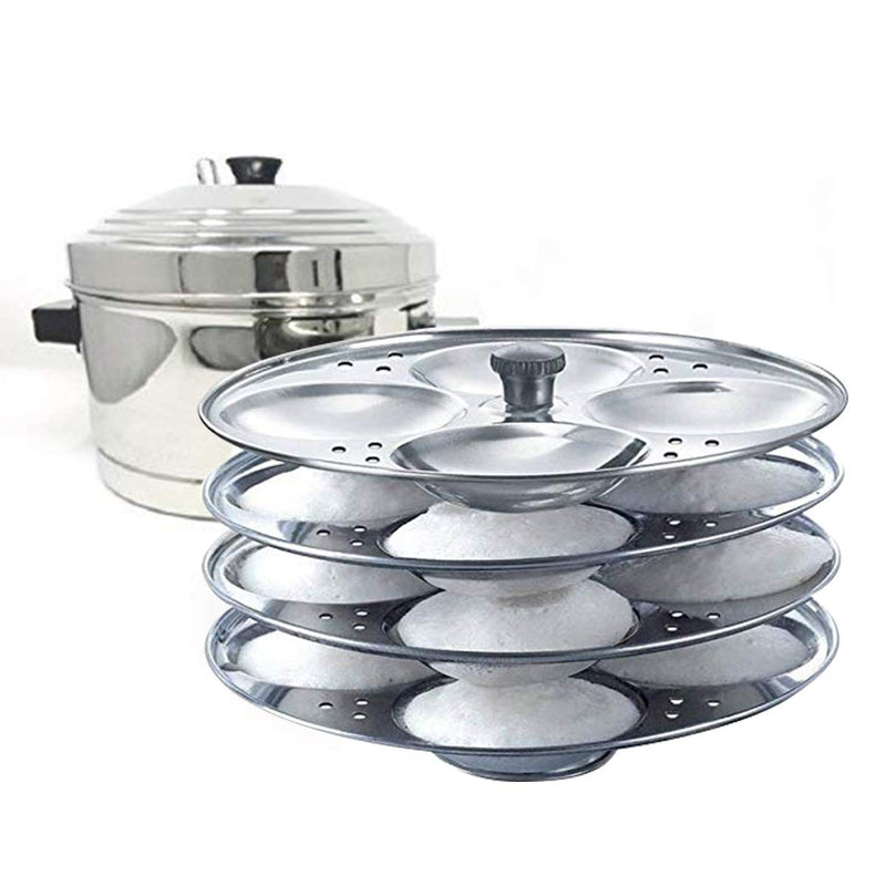 Bignay Stainless Steel Idli Cooker with Strong Handles, Makes 16 Idlis